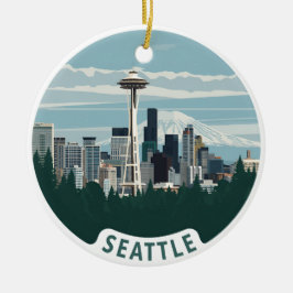 Seattle Skyline und Mount Rainier Keramik Ornament