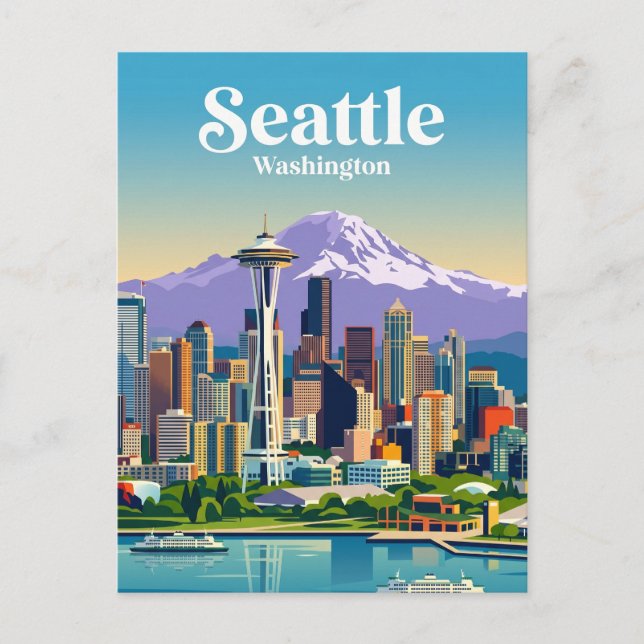 Seattle Skyline USA Postkarte (Vorderseite)