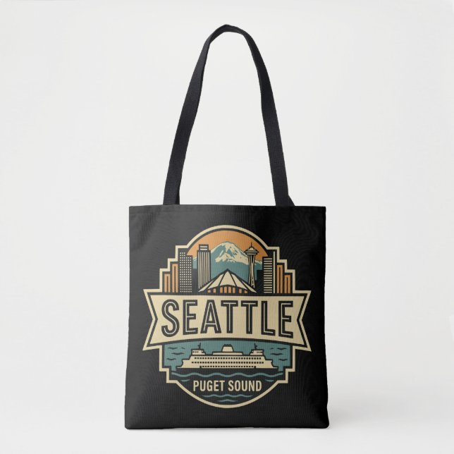 Seattle Skyline Washington USA Retro Abzeichen (Vorderseite)