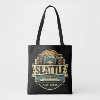 Seattle Skyline Washington USA Retro Badge