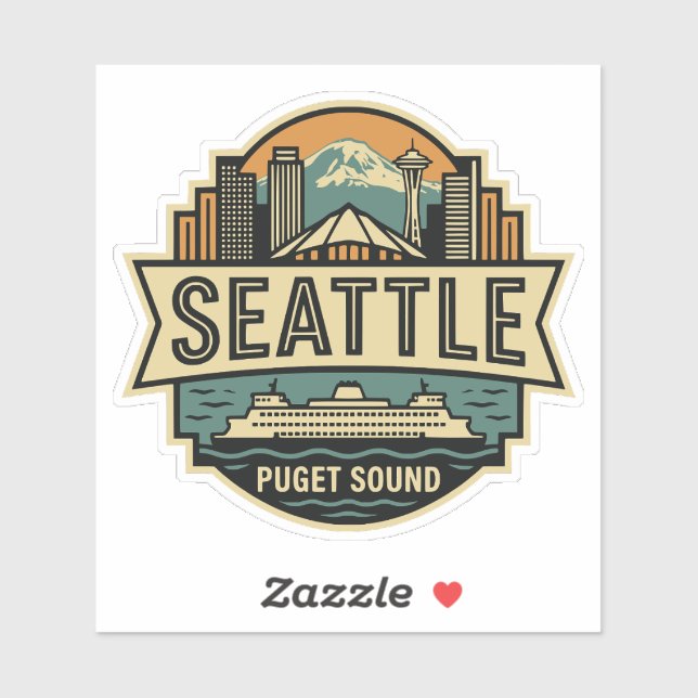 Seattle Skyline Washington USA Retro Badge Aufkleber (Blatt)