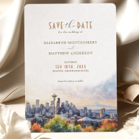 Seattle Skyline Watercolor Save the Date Hochzeit