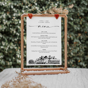 Seattle Skyline Wedding Dinner Menu Card 12x18