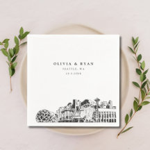 Seattle Skyline Wedding Paper Cocktail Napkin