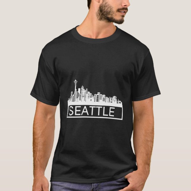 Seattle Skyline - White Graphics T-Shirt (Vorderseite)