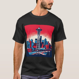 Seattle Space Needle Cityscape Retro Vintag T-Shi T-Shirt