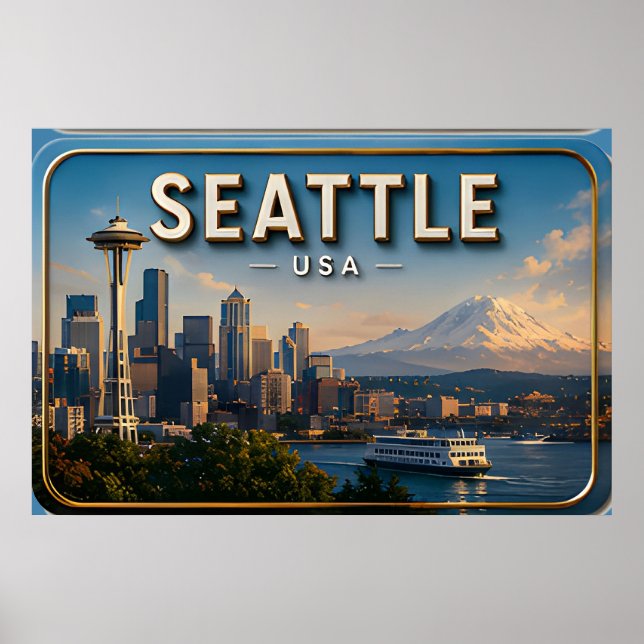 Seattle Space Needle und Mount Rainier  Poster (Vorne)