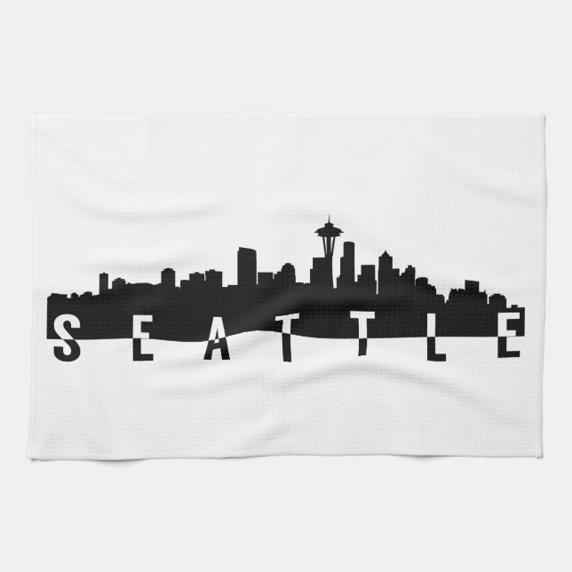 Seattle-Stadt Skyline-Silhouetteschwarzform americ Geschirrtuch (Horizontal)