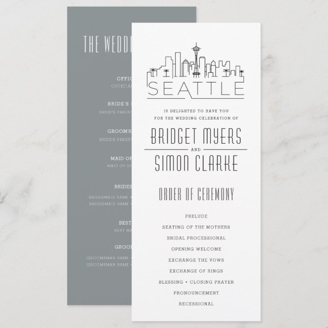 Seattle stilisierte Skyline | Hochzeitsprogramm Einladung (Vorne/Hinten)