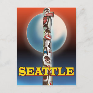 Seattle Totem Pol Reiseplakat Postkarte