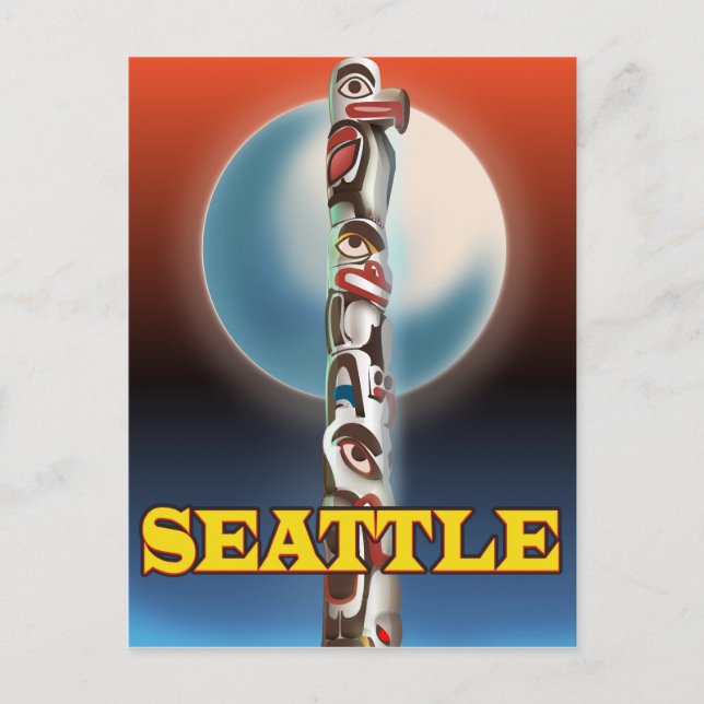 Seattle Totem Pol Reiseplakat Postkarte (Vorderseite)