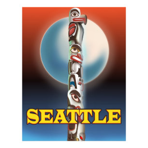 Seattle Totempfahl Reiseposter Druck