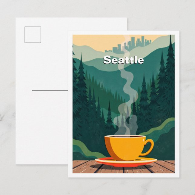 Seattle USA Art Vintag Illustration Travel Postkarte (Vorne/Hinten)