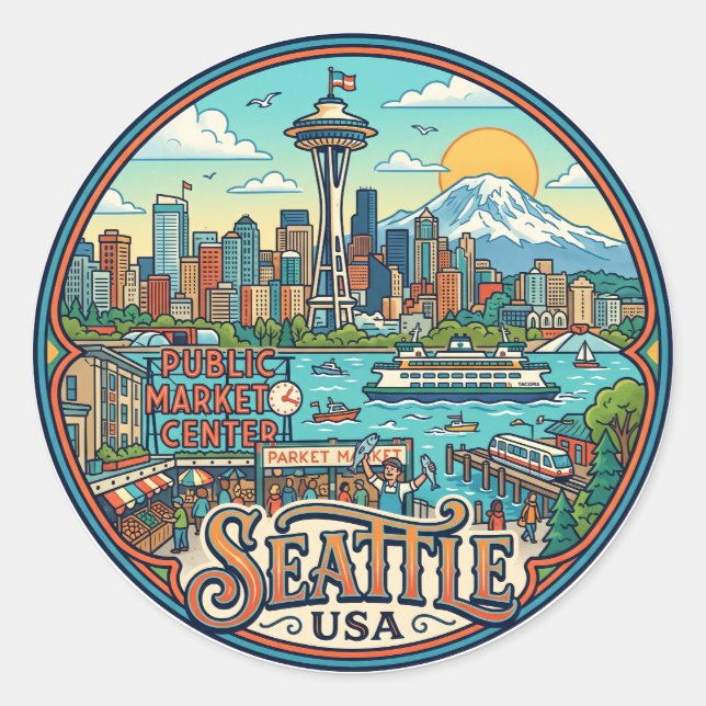 Seattle USA Runder Aufkleber (Vorderseite)