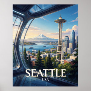 Seattle USA Space Needle Berg Reise Poster