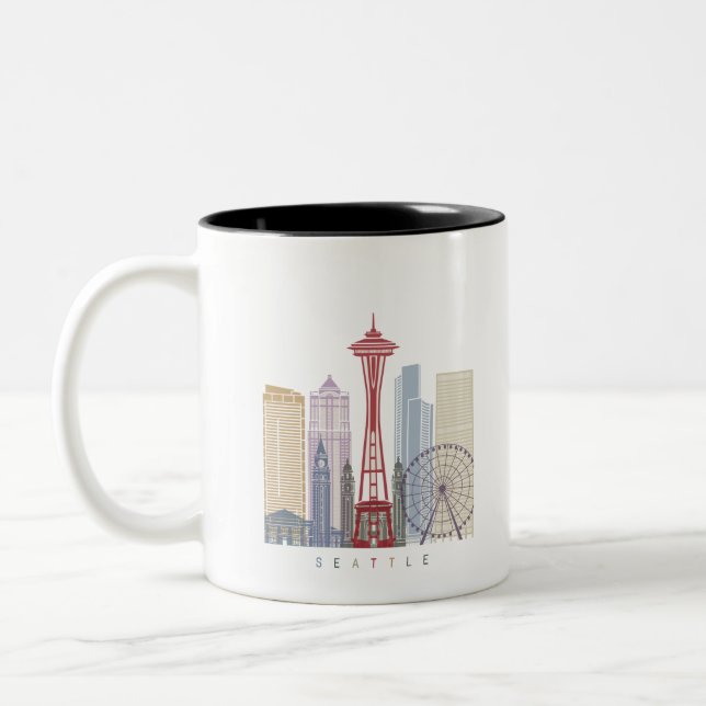 Seattle Vintage Poster Zweifarbige Tasse (Links)