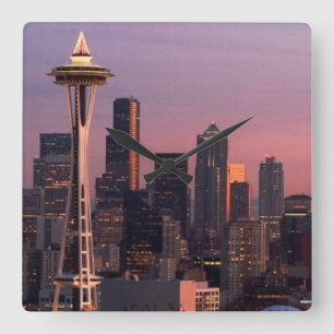 Seattle von Kerry-Park Quadratische Wanduhr