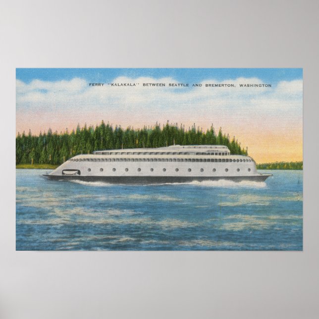 Seattle, WA - Blick auf Kalakala Ferry on Puget Poster (Vorne)