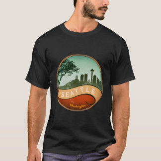 Seattle Wa City Skyline Retro Distressed Vintag S T-Shirt