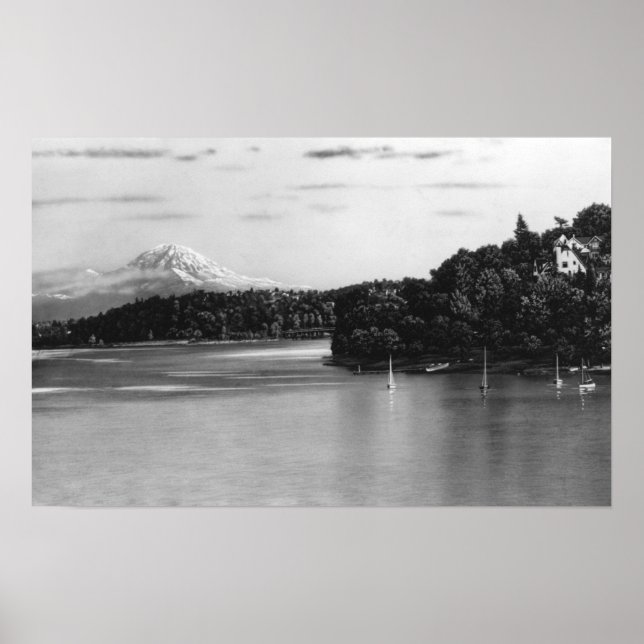 Seattle, WA Lake Washington View und Rainier Poster (Vorne)