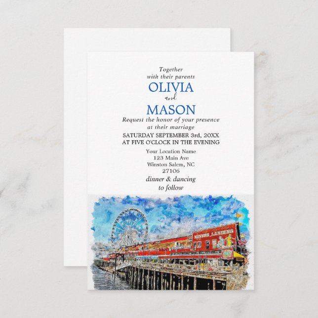 Seattle Wa Skyline Cityscape Wedding Einladung (Vorne/Hinten)