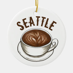 Seattle WA Washington Coffee Cup Latte Keramik Ornament