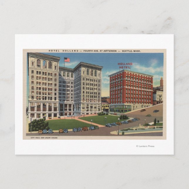 Seattle, WAHotel Holland & Municipal Bldgs Postkarte (Vorderseite)
