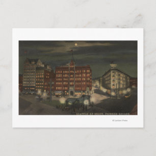 Seattle, WAPioneer Square bei Nacht Postkarte