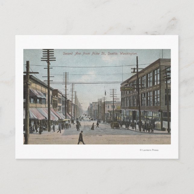 Seattle, WAS2ond Avenue von der Pike Street Postkarte (Vorderseite)