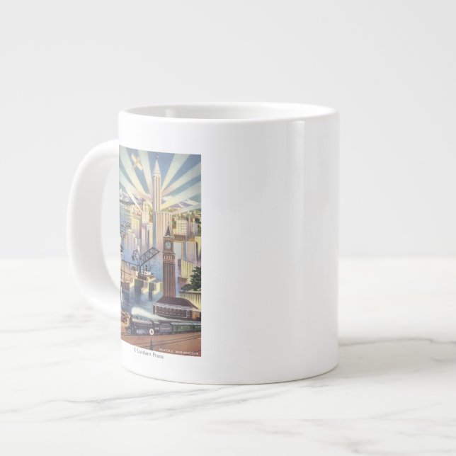 Seattle, Washington - Ansicht des Stadtzentrums Jumbo-Tasse (Vorderseite Links)