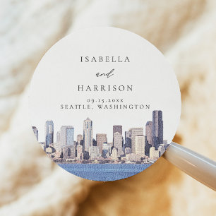 Seattle Washington Aquarell-Himmelssilhouette Ziel Runder Aufkleber