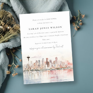 Seattle Washington Aquarell-Landschaft Baby Shower Einladung