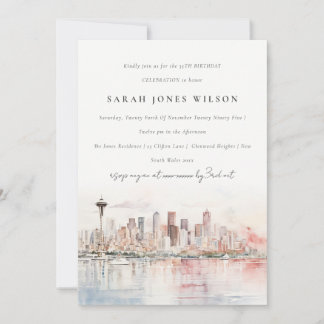 Seattle Washington Aquarell-Landschaft Geburtstag Einladung