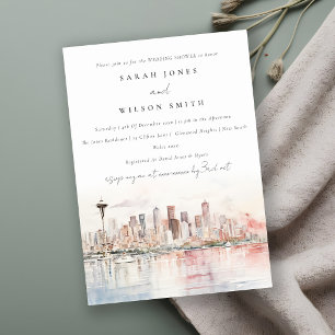 Seattle Washington Aquarell-Landschaft Hochzeitsdu Einladung