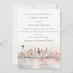 Seattle Washington Aquarell-Landschaft Paarschwamm Einladung