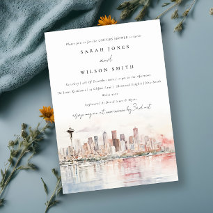 Seattle Washington Aquarell-Landschaft Paarschwamm Einladung