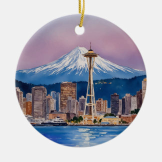 Seattle Washington Aquarell-Souvenir Keramik Ornament