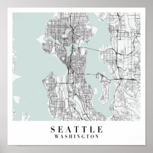 Seattle Washington Blue Water Street Map Poster