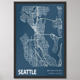 Seattle Washington Blueprint City Map Vintage Poster