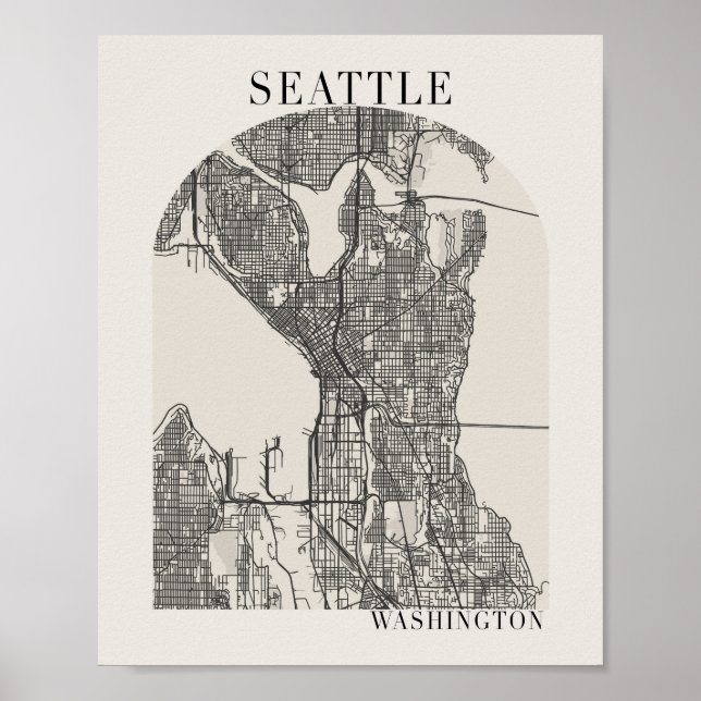 Seattle Washington Boho Arch Beige Street Map Poster (Vorne)