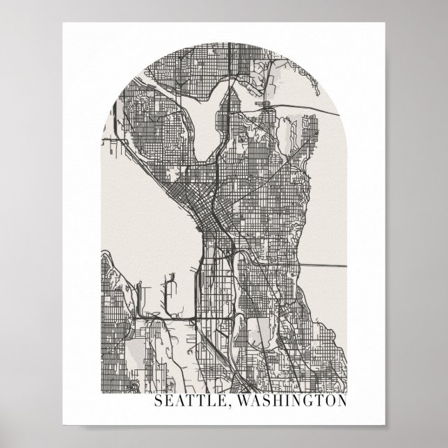 Seattle Washington Boho Minimal Arch Street Map Poster (Vorne)