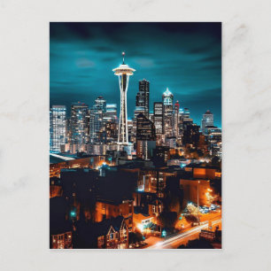 Seattle Washington City Skyline bei Nacht Postkarte