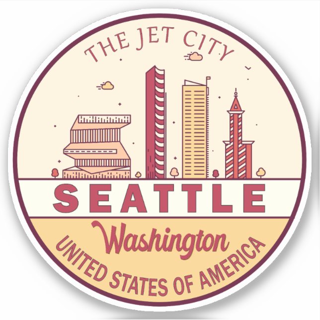 Seattle Washington City Skyline Emblem Aufkleber (Vorderseite)
