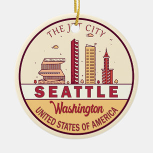 Seattle Washington City Skyline Emblem Keramik Ornament