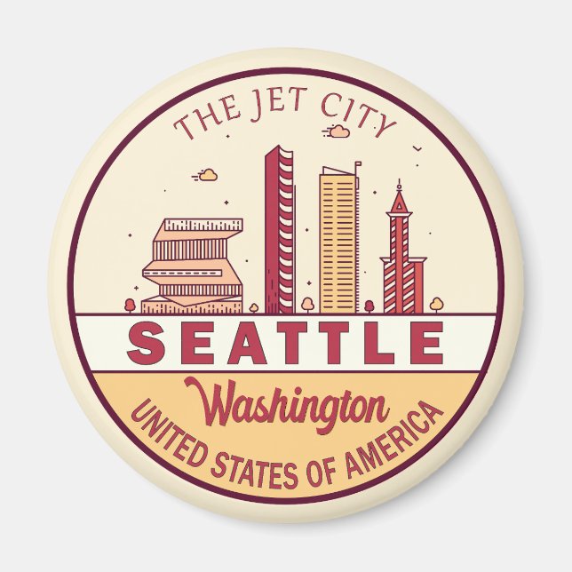Seattle Washington City Skyline Emblem Magnet (Vorne)