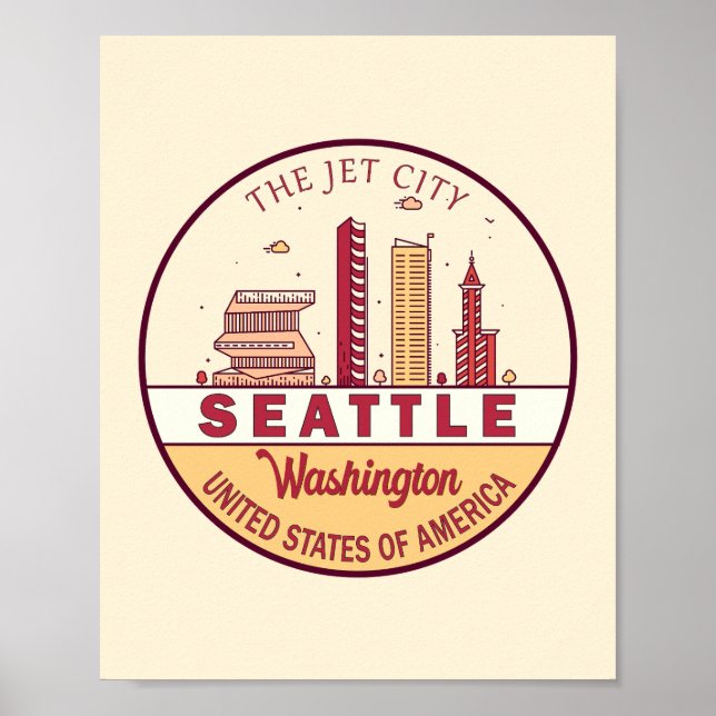 Seattle Washington City Skyline Emblem Poster (Vorne)