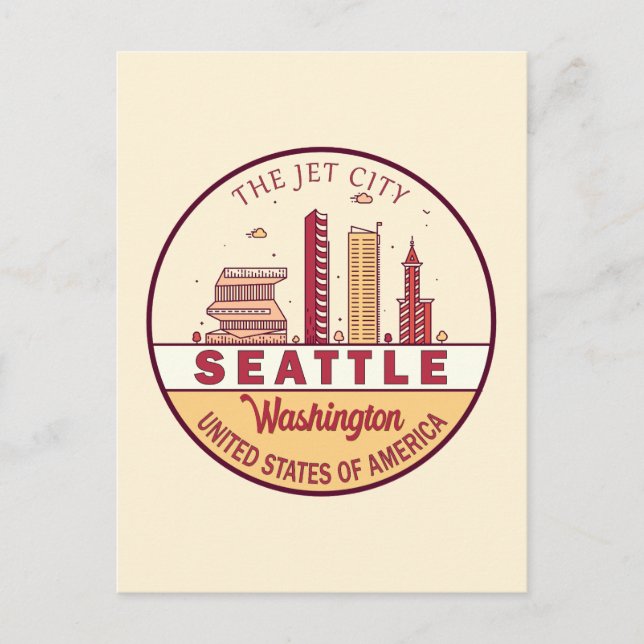 Seattle Washington City Skyline Emblem Postkarte (Vorderseite)