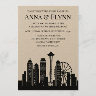 Seattle Washington City Skyline Wedding Party Einladung
