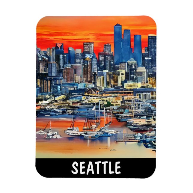 Seattle Washington City Sunset Magnet (Vertikal)