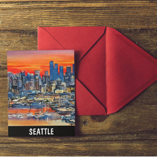 Seattle Washington City Sunset Postkarte